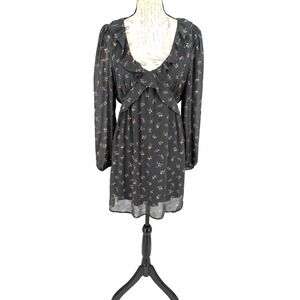 Baby Doll Dress MEDIUM Grey Ditsy Floral Mini Lined Bohemian Coquette Feminine